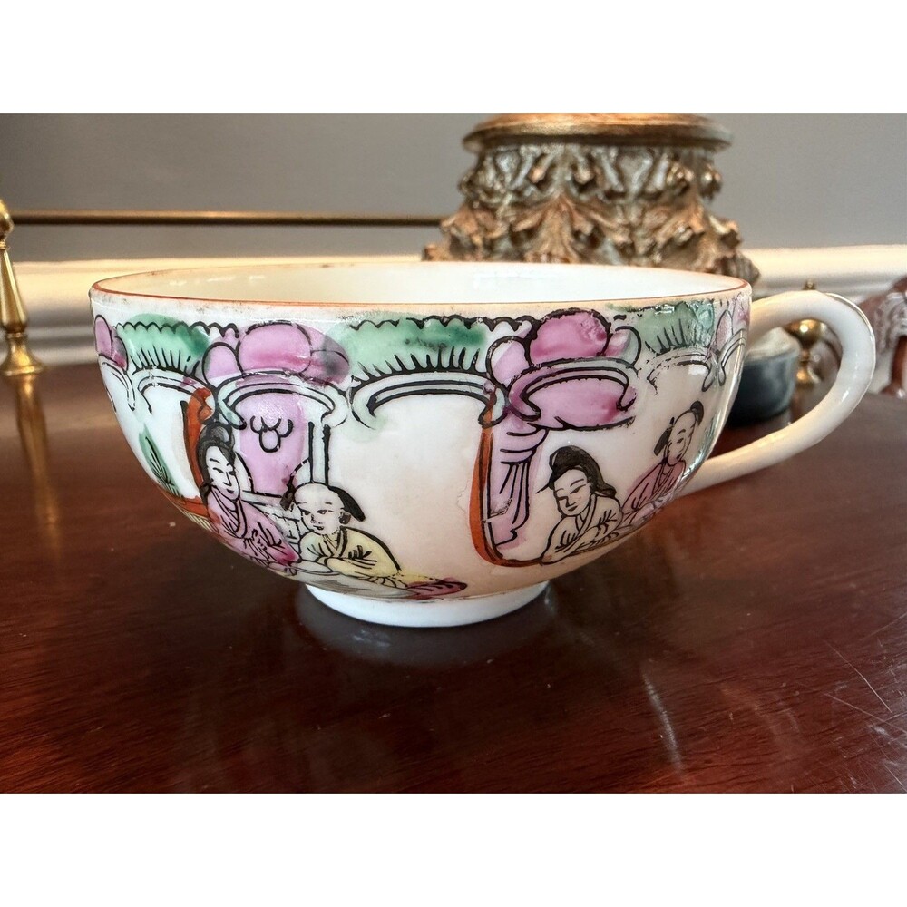Vintage Chinese Famille Rose Lithopane Tea Cup Geisha